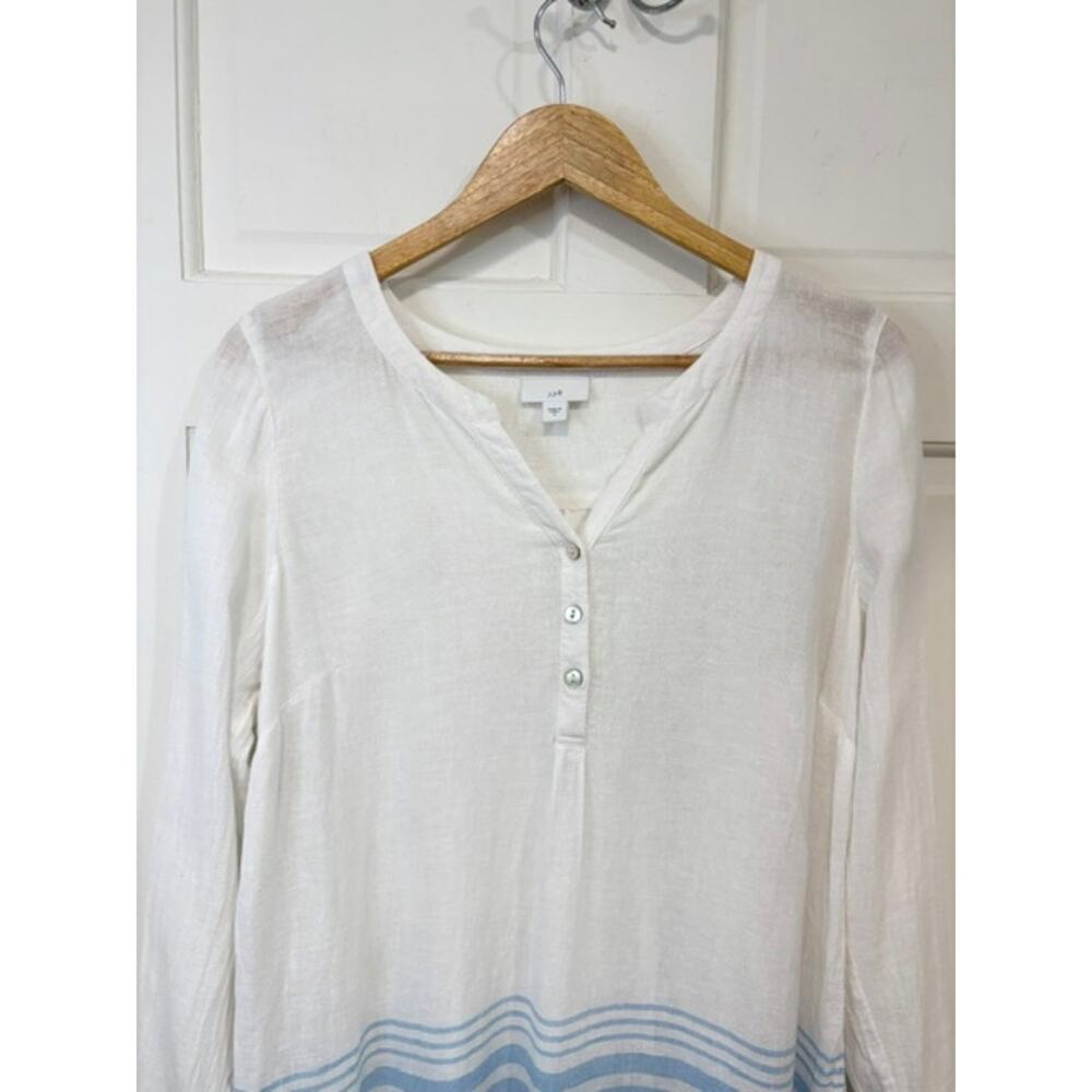 J. Jill Linen Blend Striped Back Pintucks Tunic Top Small White Blue Lagenlook - Picture 3 of 12